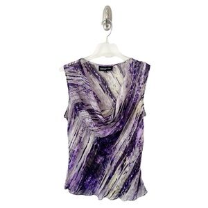 Jones New York Women’s Sheer Purple White Gray Cowl Neck Sleeveless Blouse Sz 14